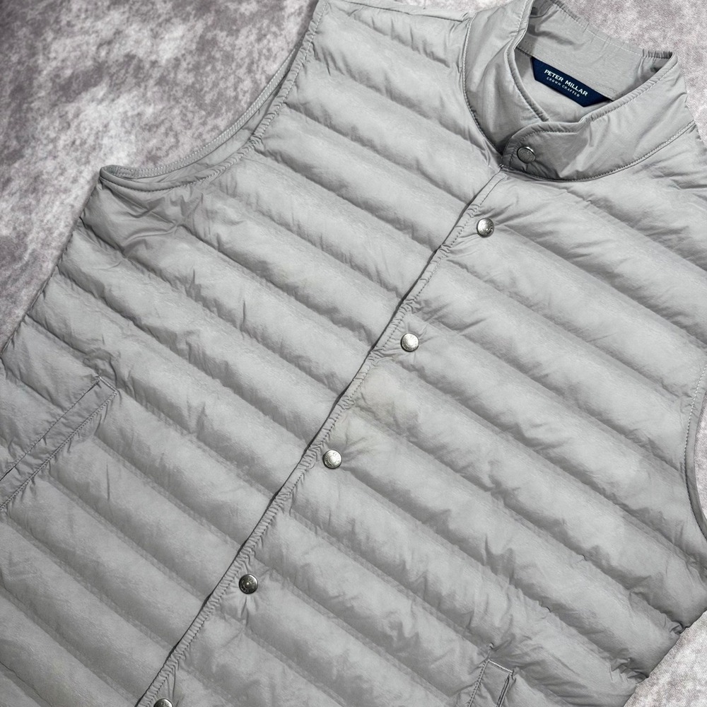 Peter Millar Crown Crafted Regent Vest Mens Large Grey Puffer Snap Front Golf